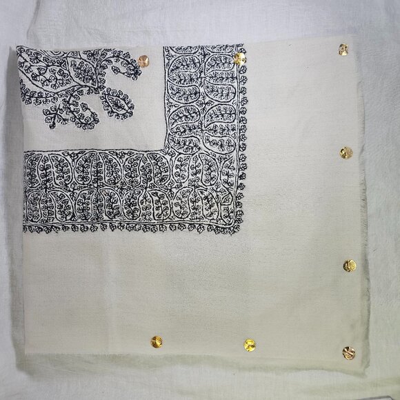 NEW! Hand Embroidered Kashmir Pashmina Cashmere Omani Mussar Shawl 2.5 Yards - Picture 2 of 5